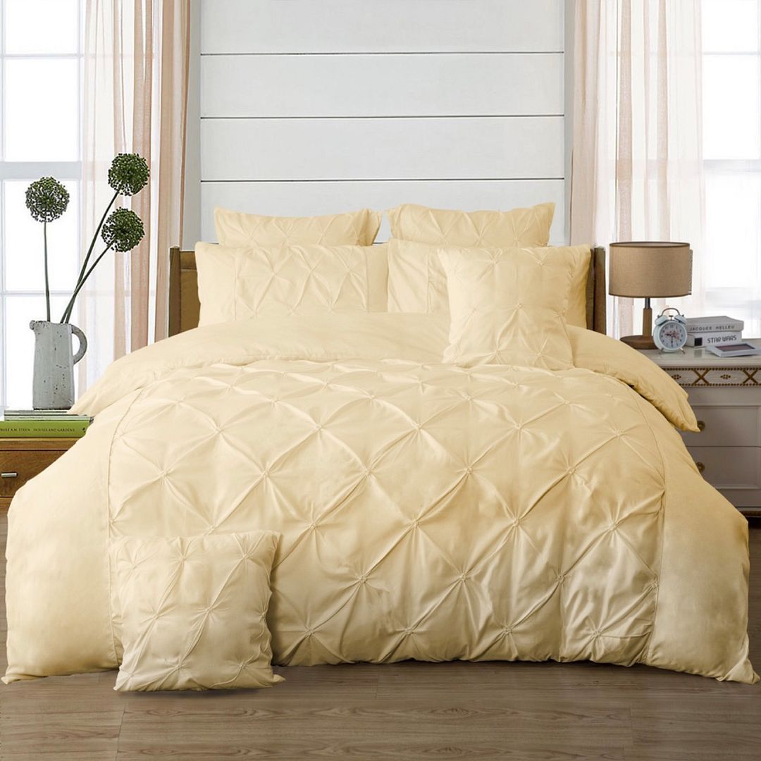 Diamond Pintuck Queen Size Quilt/Duvet Cover Set - Beige