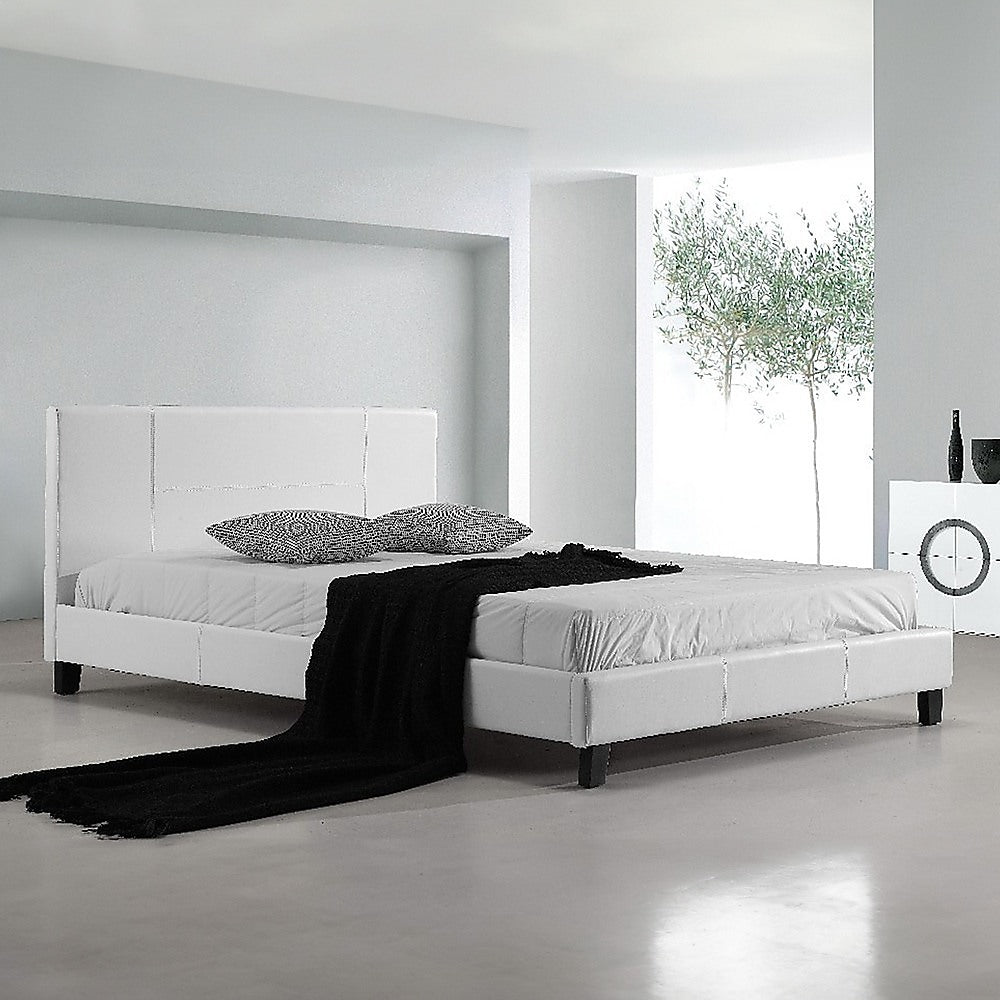 Queen PU Leather Bed Frame White