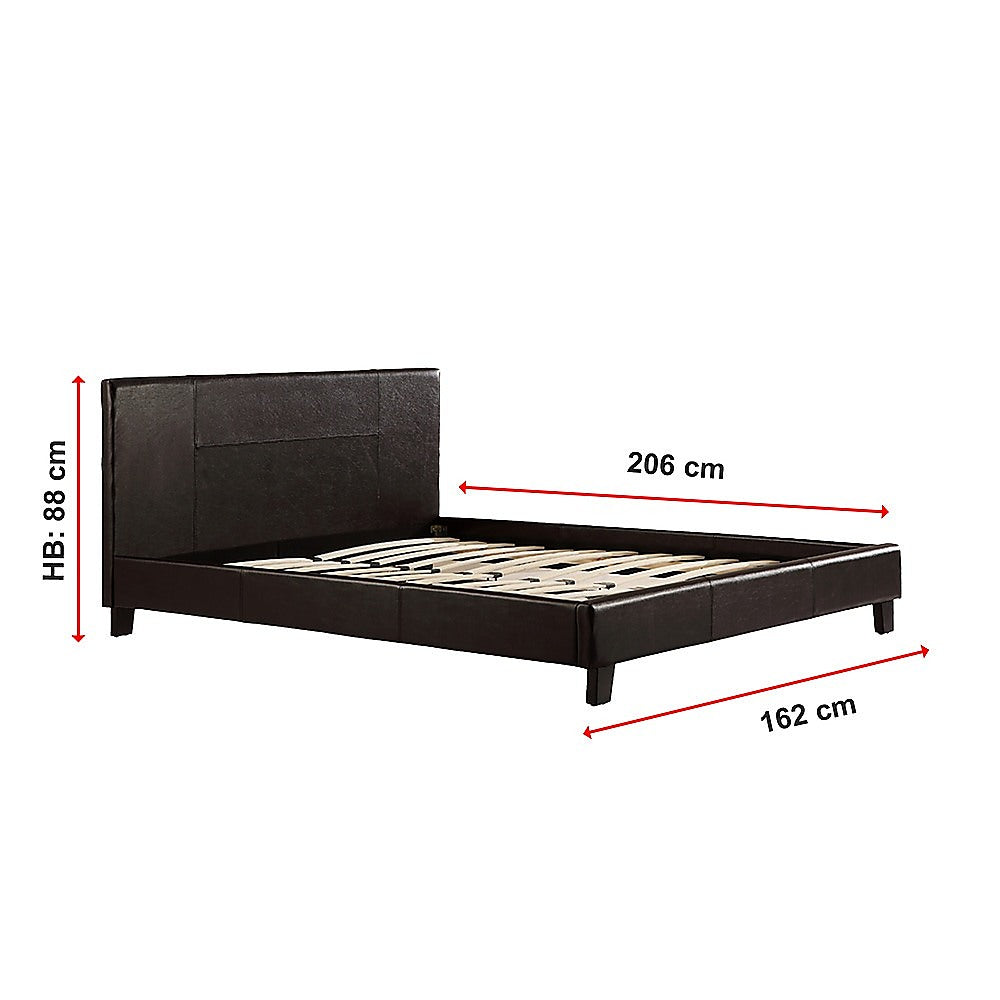 Queen PU Leather Bed Frame Brown