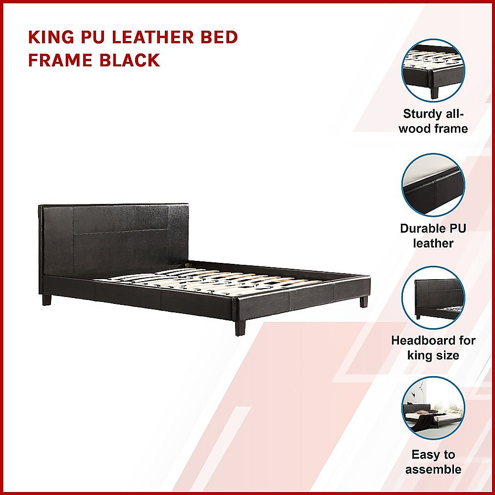 King PU Leather Bed Frame Black