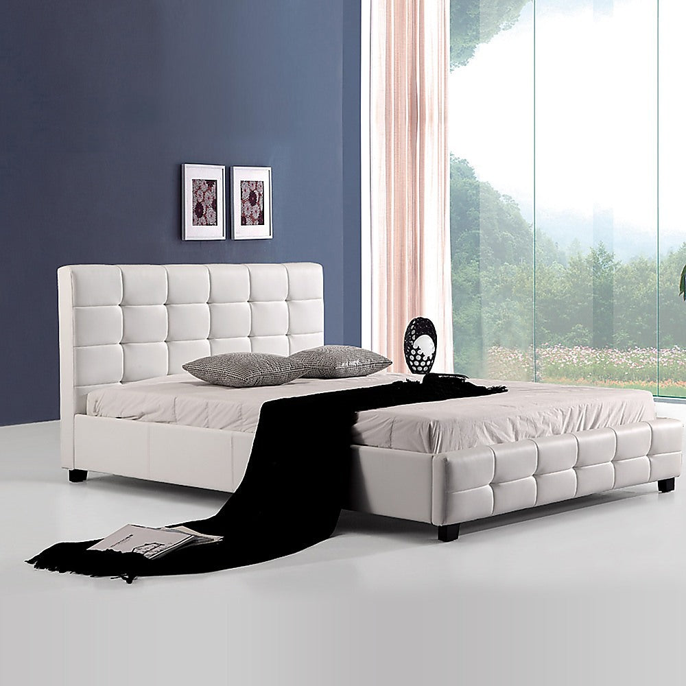 Queen PU Leather Deluxe Bed Frame White