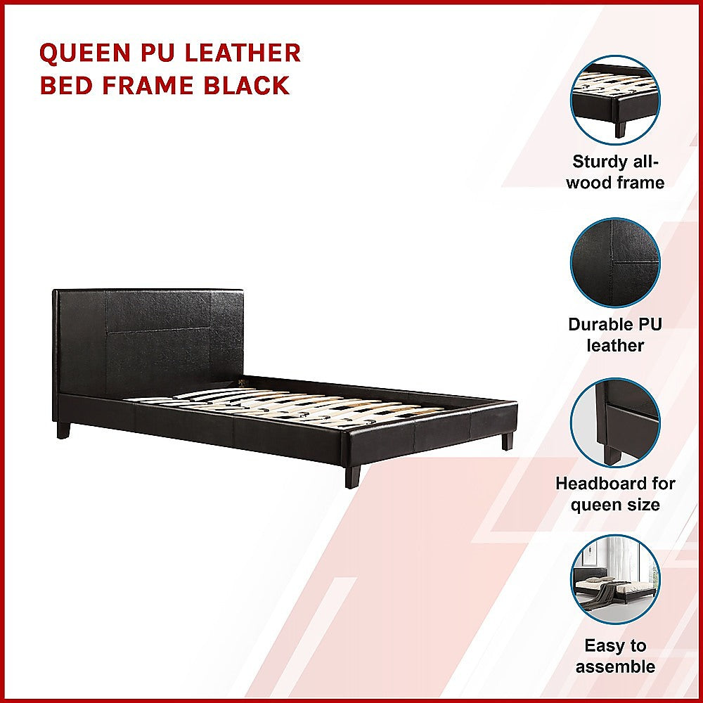 Queen PU Leather Bed Frame Black