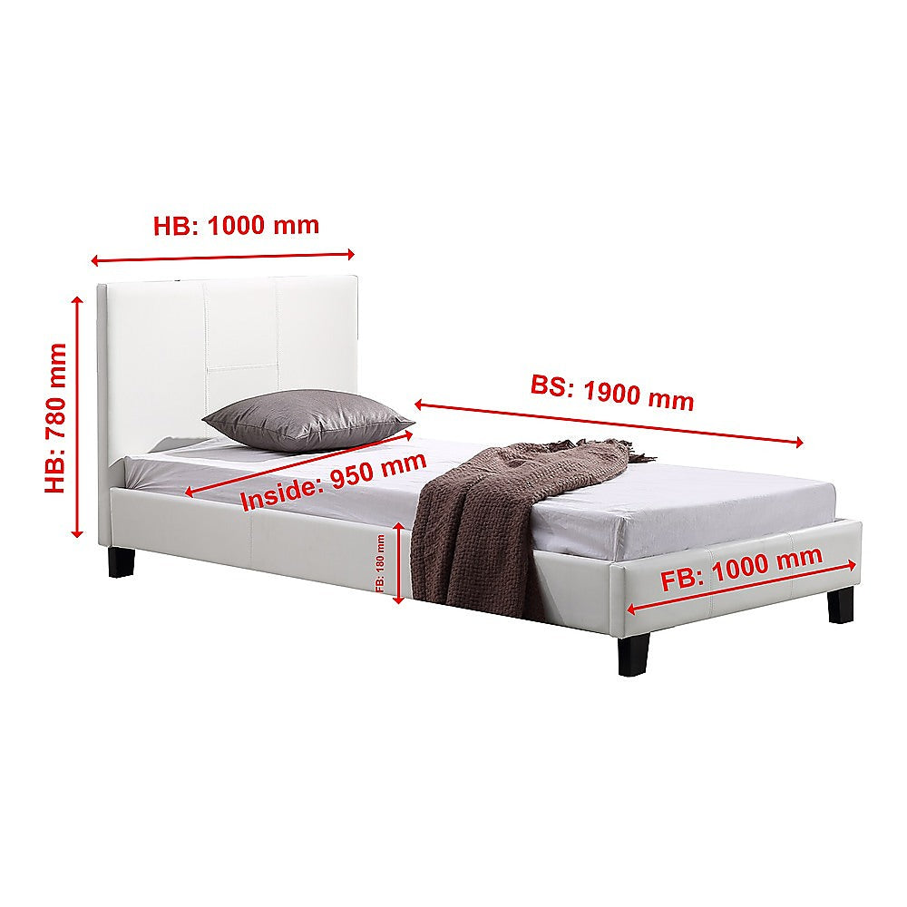 Single PU Leather Bed Frame White