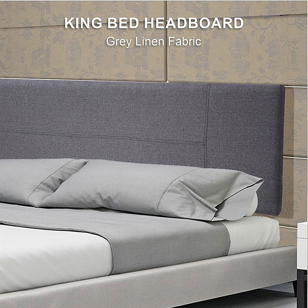 Linen Fabric King Bed Headboard Bedhead - Grey