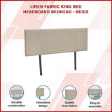 Linen Fabric King Bed Headboard Bedhead - Beige