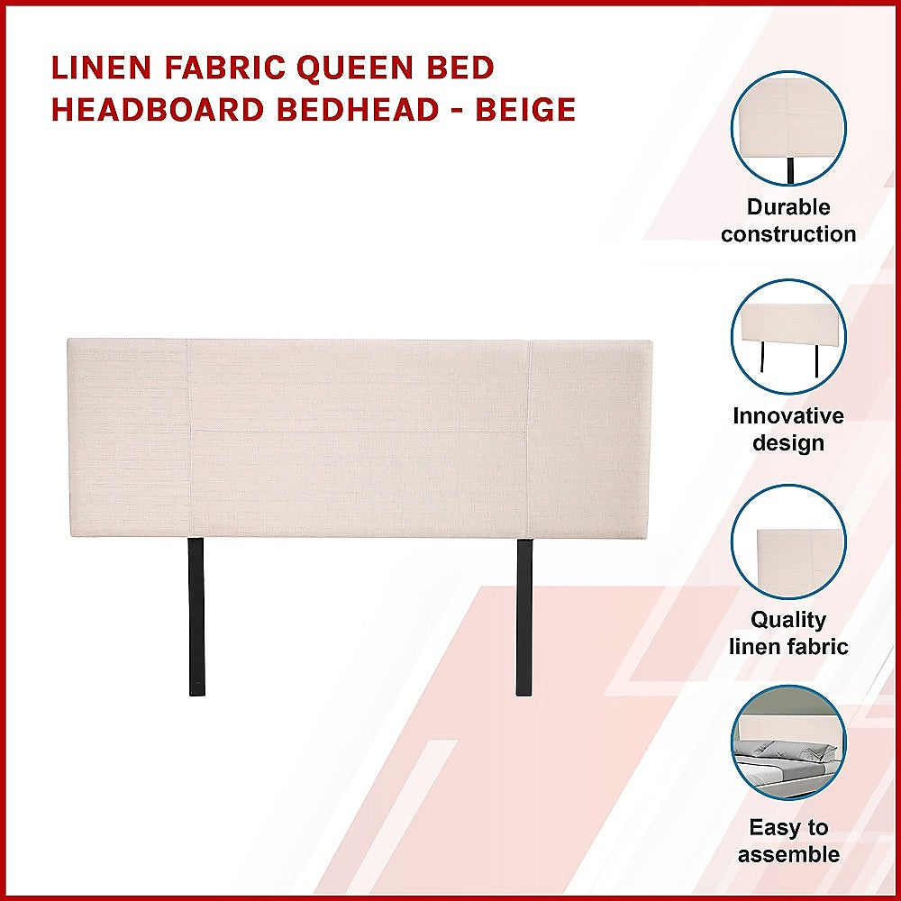 Linen Fabric Queen Bed Headboard Bedhead - Beige