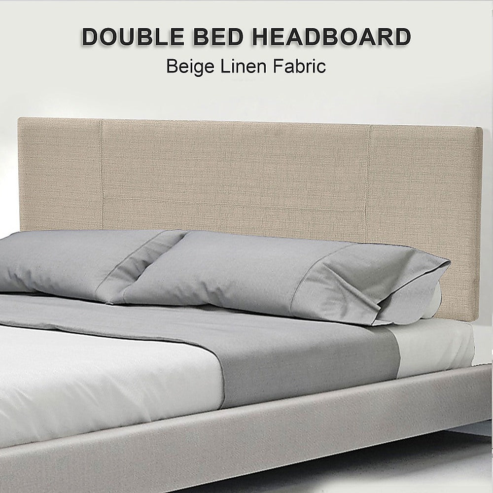 Linen Fabric Double Bed Headboard Bedhead - Beige