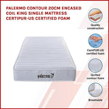 Palermo Contour 20cm Encased Coil King Single Mattress CertiPUR-US Certified Foam