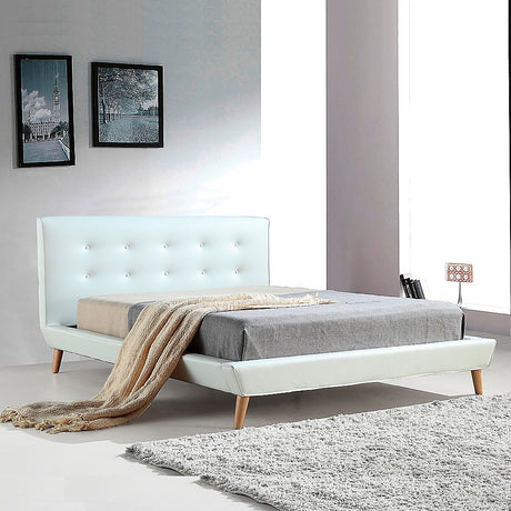 Queen PU Leather Deluxe Bed Frame White