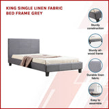 King Single Linen Fabric Bed Frame Grey