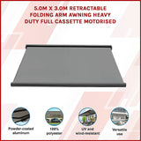 5.0m x 3.0m Retractable Folding Arm Awning Heavy Duty Full Cassette Motorised