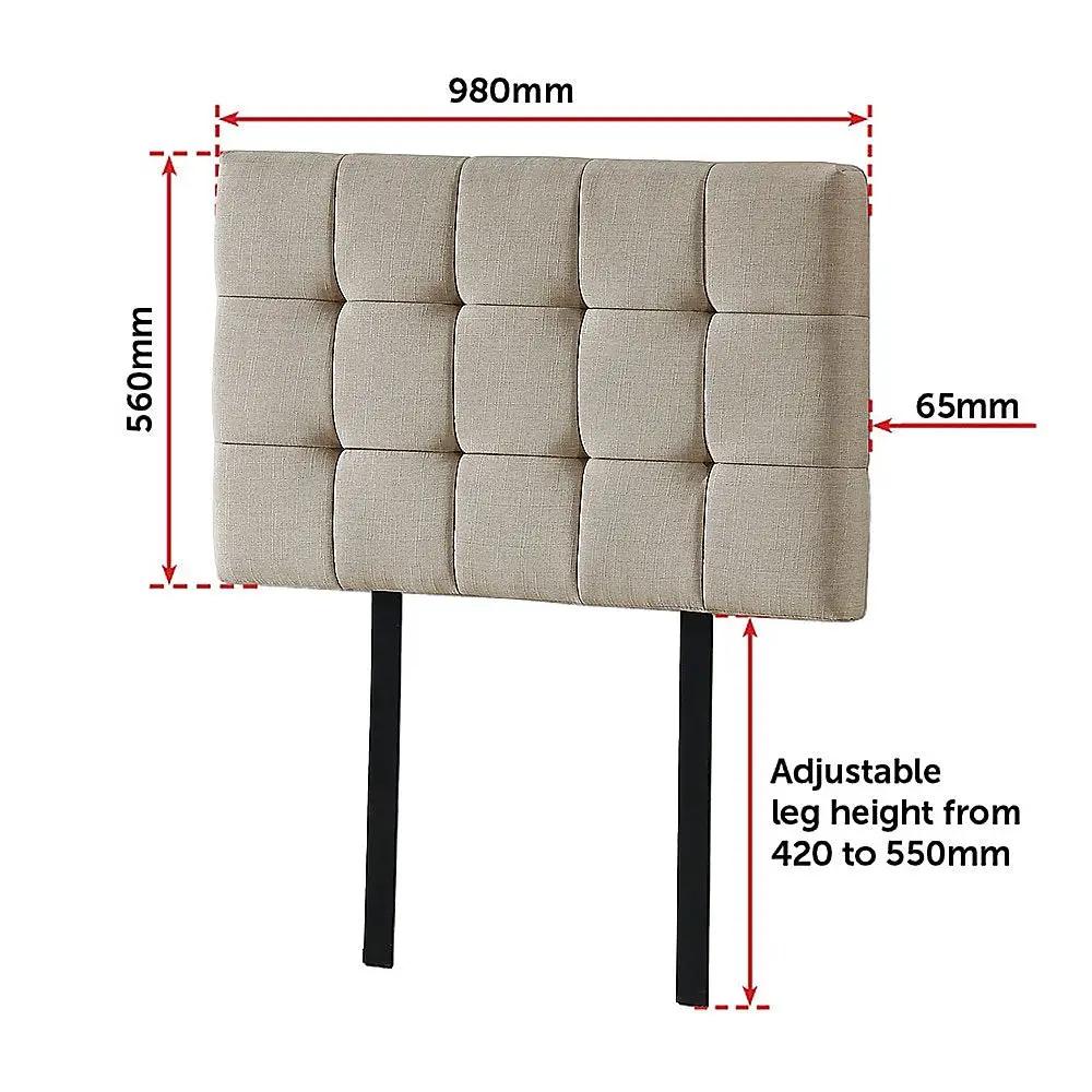 Linen Fabric Single Bed Deluxe Headboard Bedhead - Beige