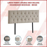 Linen Fabric Double Bed Deluxe Headboard Bedhead - Beige