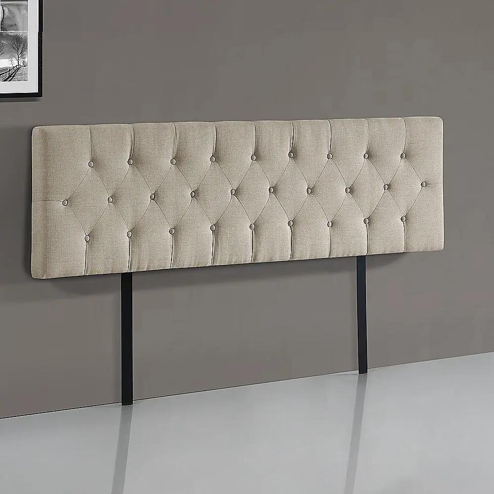 Linen Fabric King Bed Deluxe Headboard Bedhead - Beige