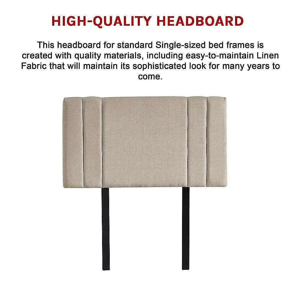 Linen Fabric Single Bed Deluxe Headboard Bedhead - Beige