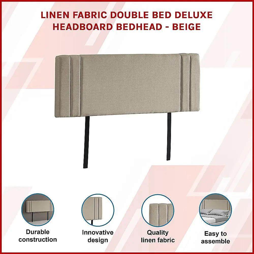 Linen Fabric Double Bed Deluxe Headboard Bedhead - Beige