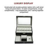 12 Grids Watch Display Case Leather jewellery Storage Box Organiser Lock Key