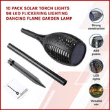 10 Pack Solar Torch Lights 96 LED Flickering Lighting Dancing Flame Garden Lamp