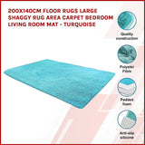 200x140cm Floor Rugs Large Shaggy Rug Area Carpet Bedroom Living Room Mat - Turquoise