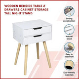 Wooden Bedside Table 2 Drawers Cabinet Storage Tall Night Stand