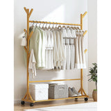 Portable Clothes Rack Coat Garment Stand Bamboo Rail Hanger Airer Closet