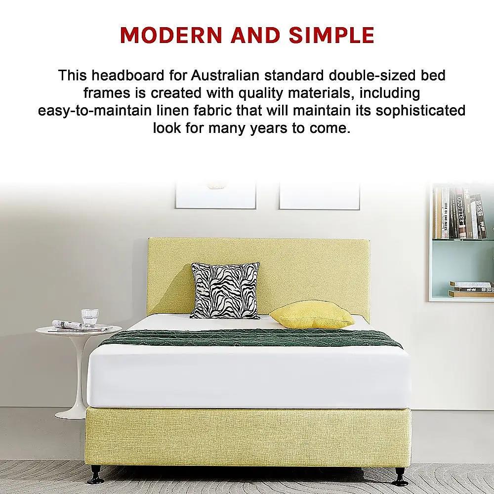 Linen Fabric Double Bed Deluxe Headboard Bedhead - Sulfur Yellow