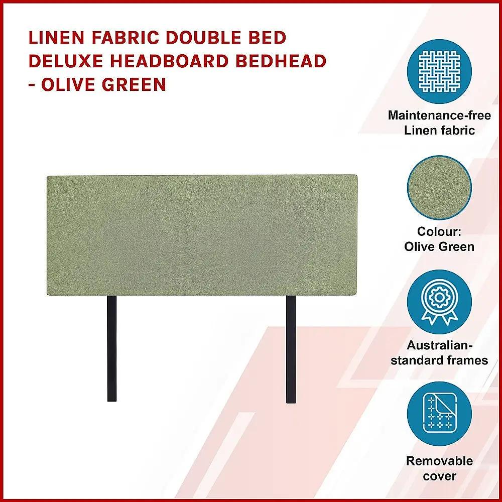 Linen Fabric Double Bed Deluxe Headboard Bedhead - Olive Green