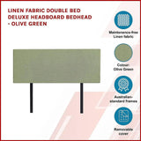 Linen Fabric Double Bed Deluxe Headboard Bedhead - Olive Green