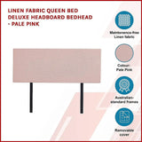 Linen Fabric Queen Bed Deluxe Headboard Bedhead - Pale Pink