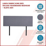 Linen Fabric King Bed Deluxe Headboard Bedhead - Slate Ash