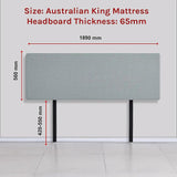 Linen Fabric King Bed Deluxe Headboard Bedhead - Stone Grey