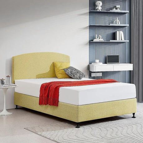 Linen Fabric Double Bed Curved Headboard Bedhead - Sulfur Yellow