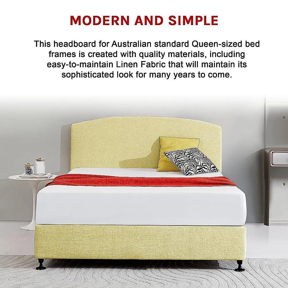 Linen Fabric Queen Bed Curved Headboard Bedhead - Sulfur Yellow