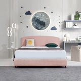 Linen Fabric King Bed Curved Headboard Bedhead - Pale Pink