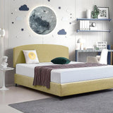 Linen Fabric King Bed Curved Headboard Bedhead - Sulfur Yellow