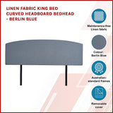 Linen Fabric King Bed Curved Headboard Bedhead - Berlin Blue