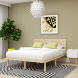 Natural Solid Wood Bed Frame Bed Base with Headboard Double