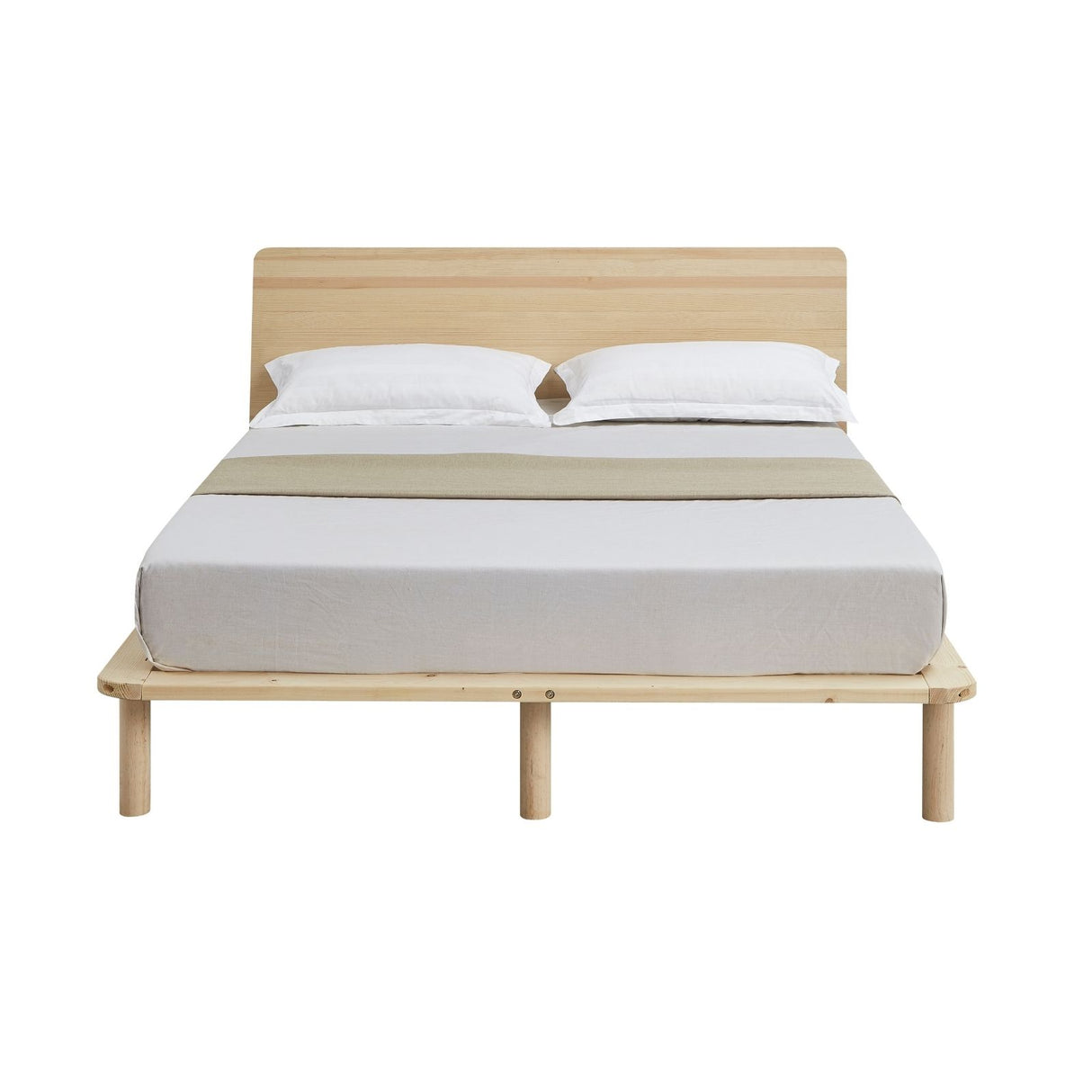 Natural Solid Wood Bed Frame Bed Base with Headboard Double