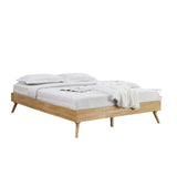 Natural Oak Ensemble Bed Frame Wooden Slat Queen