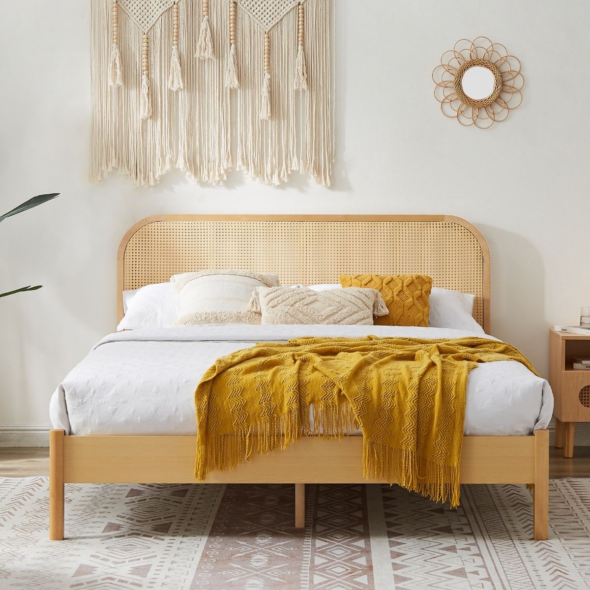 Lulu Bed Frame with Curved Rattan Bedhead - King