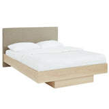 Natural Oak Wood Floating Bed Frame Queen