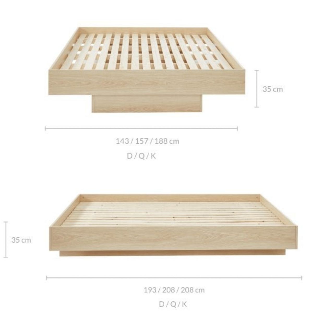 Natural Oak Wood Floating Bed Base King