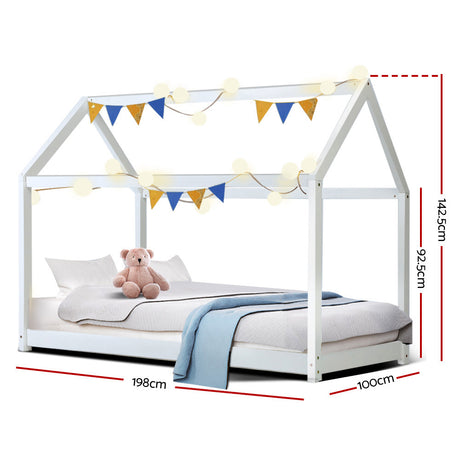 Ember Bed Frame Wooden Kids House Frame White CASA