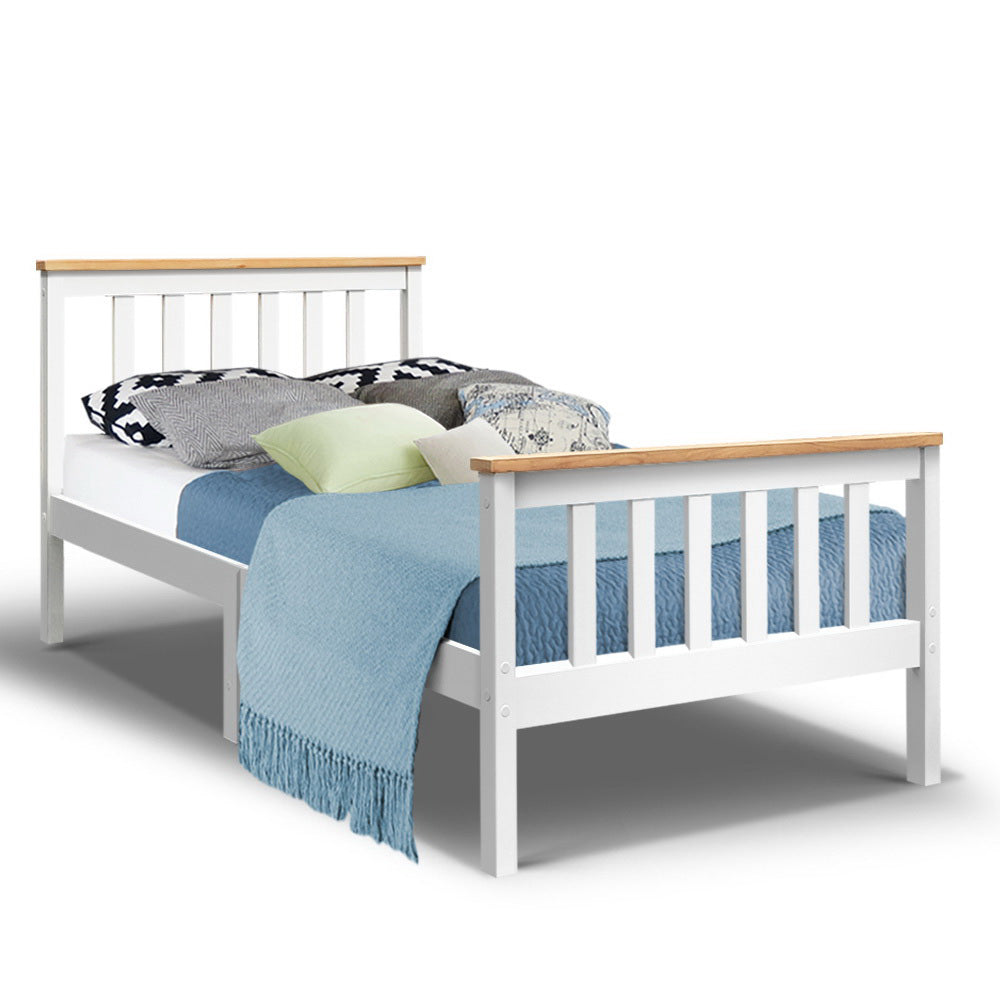 White & Oak Wooden Bed Frame Single