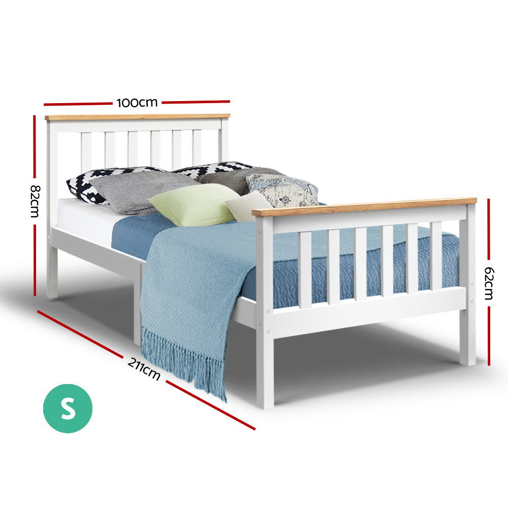 White & Oak Wooden Bed Frame Single