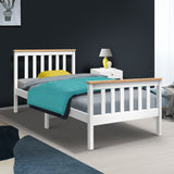 White & Oak Wooden Bed Frame Single