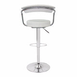 2X White Bar Stools Faux Leather High Back Adjustable Crome Base Gas Lift Swivel Chairs