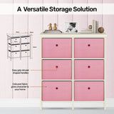 Home Master 6 Drawer Pine Wood Storage Chest Pink Fabric Baskets 70 x 80cm