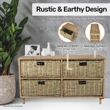 Home Master 4 Drawer Natural Seagrass Wooden Storage Chest Stylish 46cm